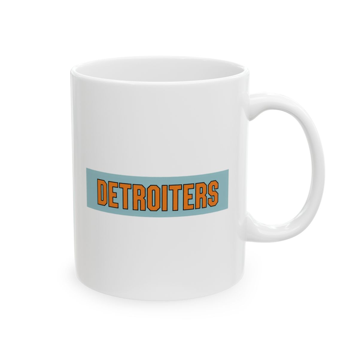 DETROITERS Orange Lettering Light Blue Rectangle Ceramic Mug - Official mugs merchandise